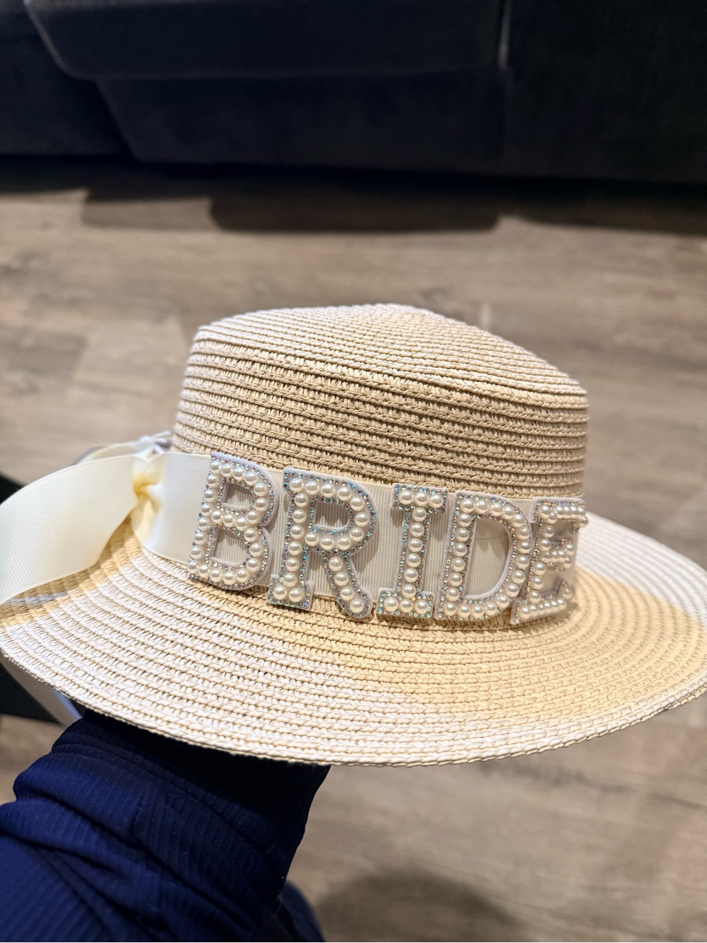 BRIDE Embellished Straw Sun Hat - Cream